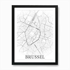 Brussel, België, City Map, Black And White Fade Design Art Print