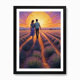 Sunset In The Lavender Fields Art Print