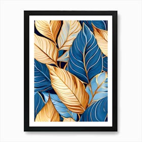 Gold And Blue Leaves 2 Art Print