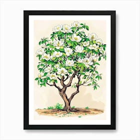 Magnolia Tree Storybook Illustration 2 Art Print