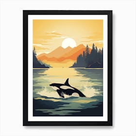 Orange & Grey Orca At Sunset Art Print