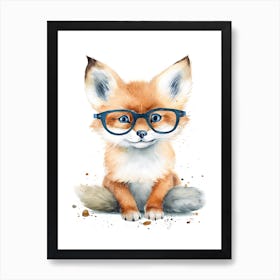 Smart Baby Fox Wearing Glasses Watercolour Illustration 4 Art Print
