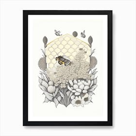 Beehive With Flowers 5 Vintage Art Print