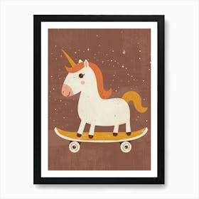Unicorn On A Skateboard Mustard Muted Pastels 3 Art Print