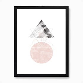 Triangle Pink & Black Marble Abstract with Circle Art Print