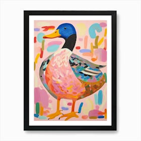 Pink Scandi Mallard Duck 2 Art Print