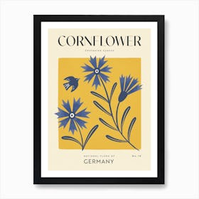 Vintage Yellow And Blue Cornflower Of Germany 1 Art Print