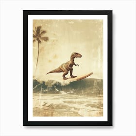 Vintage Edmontosaurus Dinosaur On A Surf Board  2 Art Print