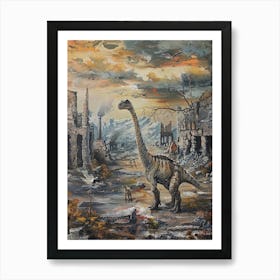 Dinosaur In A Deserted Landscape Painting 2 Art Print