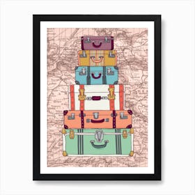 Vintage Travel Cases Retro Travelling Holidays Art Print