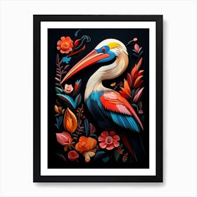 Folk Bird Illustration Brown Pelican 1 Art Print