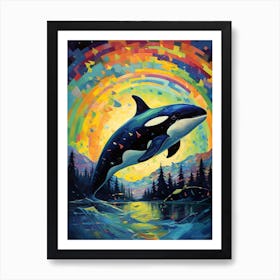 Orca Whale Rainbox Moonlight Impasto Art Print