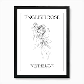 English Rose Black And White Line Drawing 23 Poster Art Print