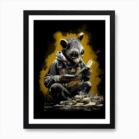 A Single Possum Reading A Book Wearing A Gas Mask 2 Art Print
