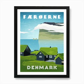 Faroe islands/Faroerne, Denmark — Retro travel minimalist poster Art Print