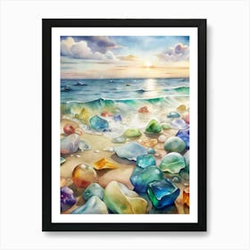 A Dramatic Design Of The Glass Beach With Colorful Art Print