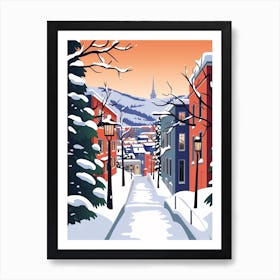 Retro Winter Illustration Bergen Norway 2 Art Print