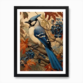 Dark And Moody Botanical Blue Jay 2 Art Print