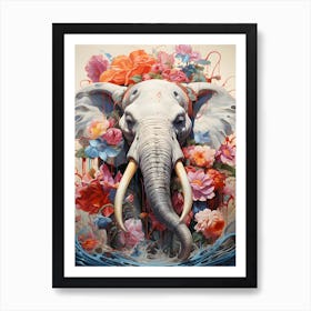 Elephant With Flowers Art Print