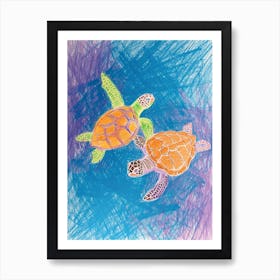 Rainbow Abstract Crayon Sea Turtles 1 Art Print
