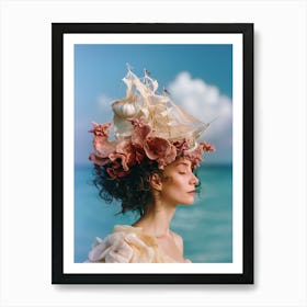 "Surrealist Ship Headpiece in Wild Hair" Art Print