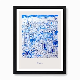 Rome Italy Blue Drawing Poster Art Print