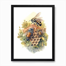 Wool Carder Bee Beehive Watercolour Illustration 1 Art Print