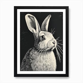 American Sable Black Blockprint Rabbit Illustration 1 Art Print