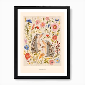 Folksy Floral Animal Drawing Hedgehog Poster Art Print