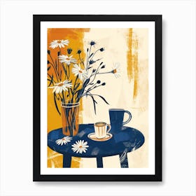 Daises Flowers On A Table   Contemporary Illustration 1 Art Print