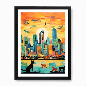 Singapore Skyline With A Cat 2 Art Print