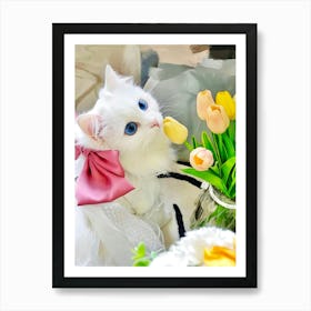 Tulips and cats Art Art Print