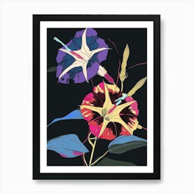 Neon Flowers On Black Morning Glory 5 Art Print