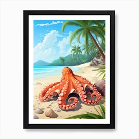 Coconut Octopus Illustration 3 Art Print