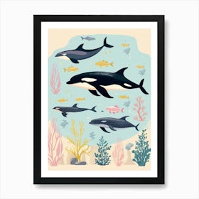 Group Of Whales Cute Pastel 3 Art Print