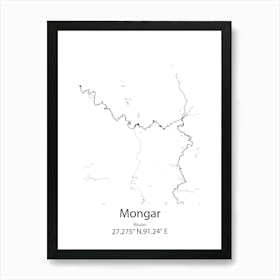 Mongar,Bhutan Minimalist Map Art Print