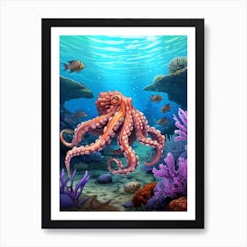 Octopus Exploring Illustration 4 Art Print