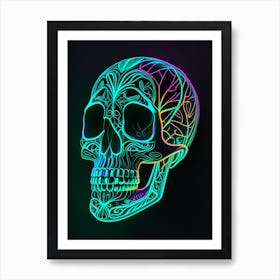 Skull With Neon Accents 2 Line Drawing Art Print
