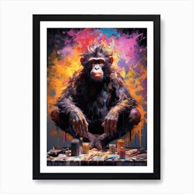 Colourful Thinker Monkey Graffiti Illustration 1 Art Print