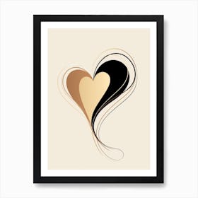 Gold Cream Black Heart 3 Art Print