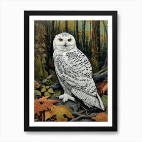 Snowy Owl Relief Illustration 3 Art Print
