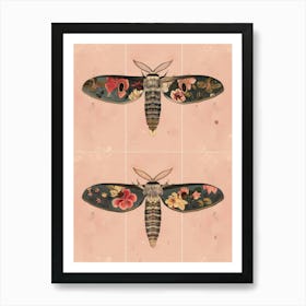 Pink Botanical Butterflies William Morris Style 5 Art Print