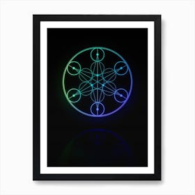 Neon Blue and Green Abstract Geometric Glyph on Black n.0293 Art Print