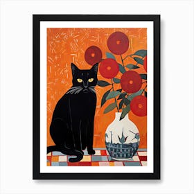 Rose Flower Vase And A Cat, A Painting In The Style Of Matisse 4 Art Print