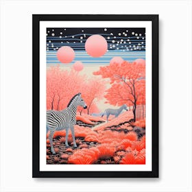 Zebra In The Wild Pink 4 Art Print