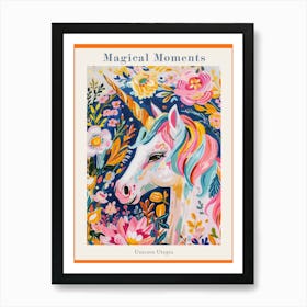 Floral Fauvism Style Unicorn Portrait 4 Poster Art Print