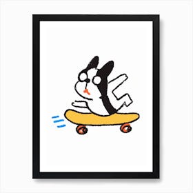 Kawaii Pug Dog On A Skateboard Art Print