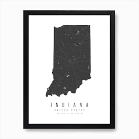 Indiana Mono Black And White Modern Minimal Street Map Art Print