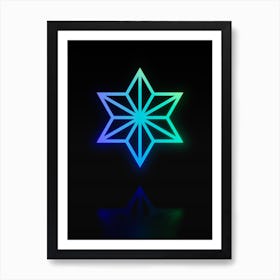 Neon Blue and Green Abstract Geometric Glyph on Black n.0027 Art Print
