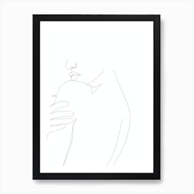 Line Drawing Of A Woman Hugging Her Shoulder Art Print